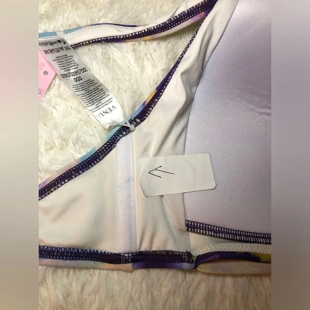 VENUS Purple and Yellow Marble Bikini Top with Adjustable Straps DDD